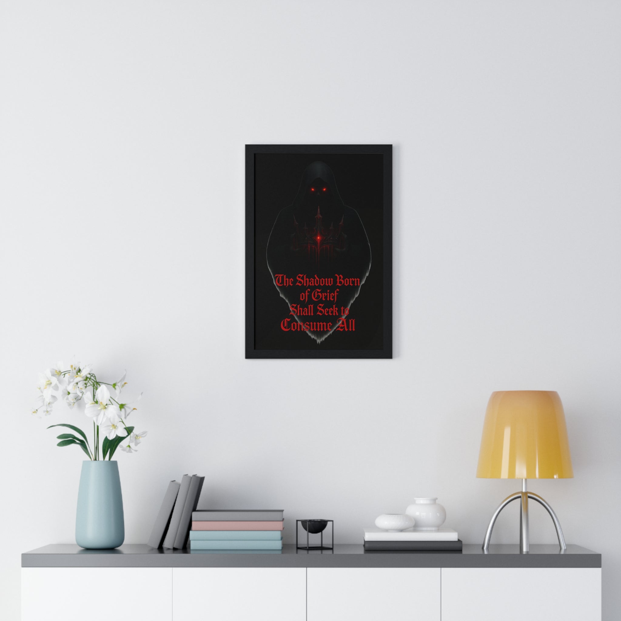 Shadow Born of Grief — Gothic Prophecy Vertical Framed Poster