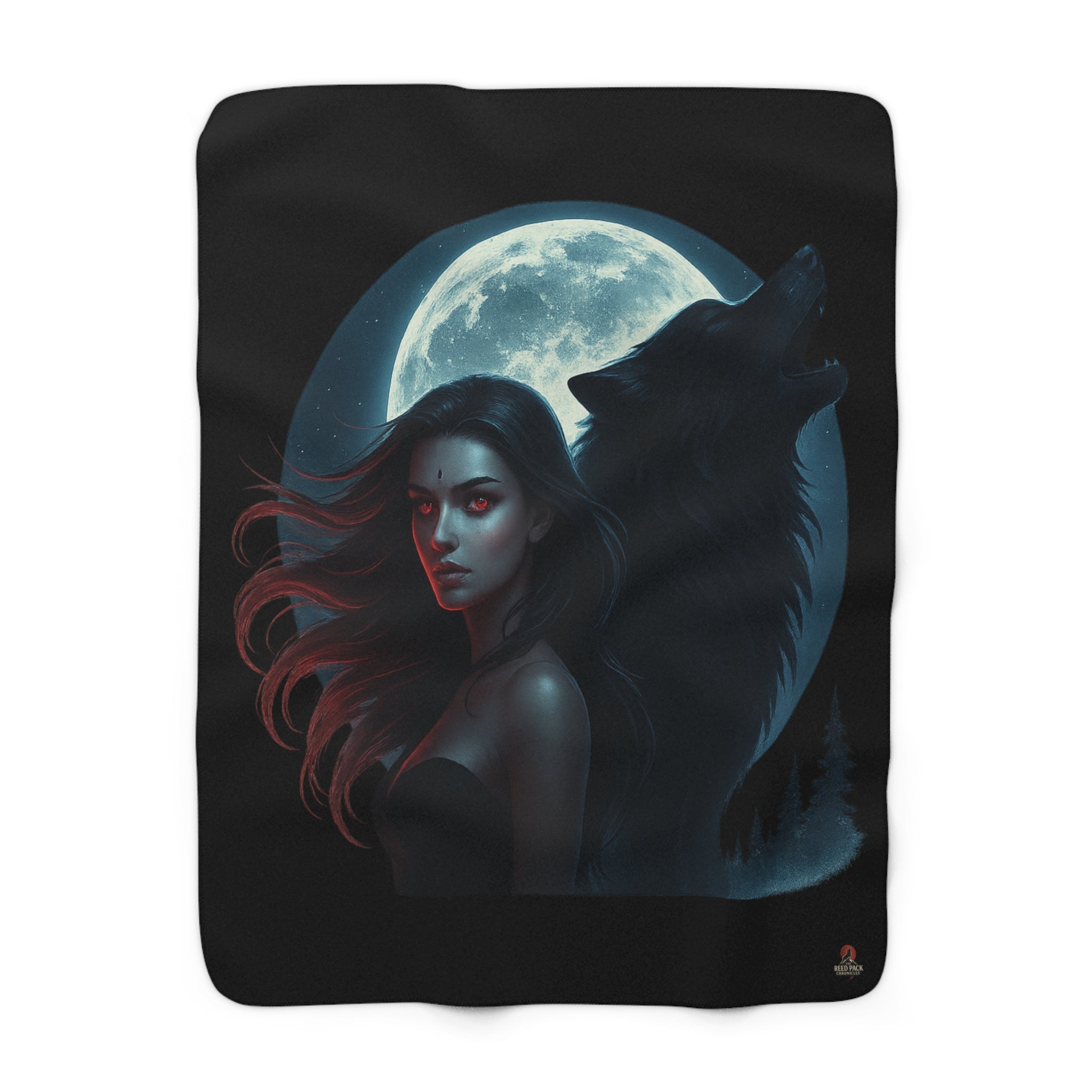 Moon’s Shadow Phoenix & Wolf Sherpa Fleece Blanket
