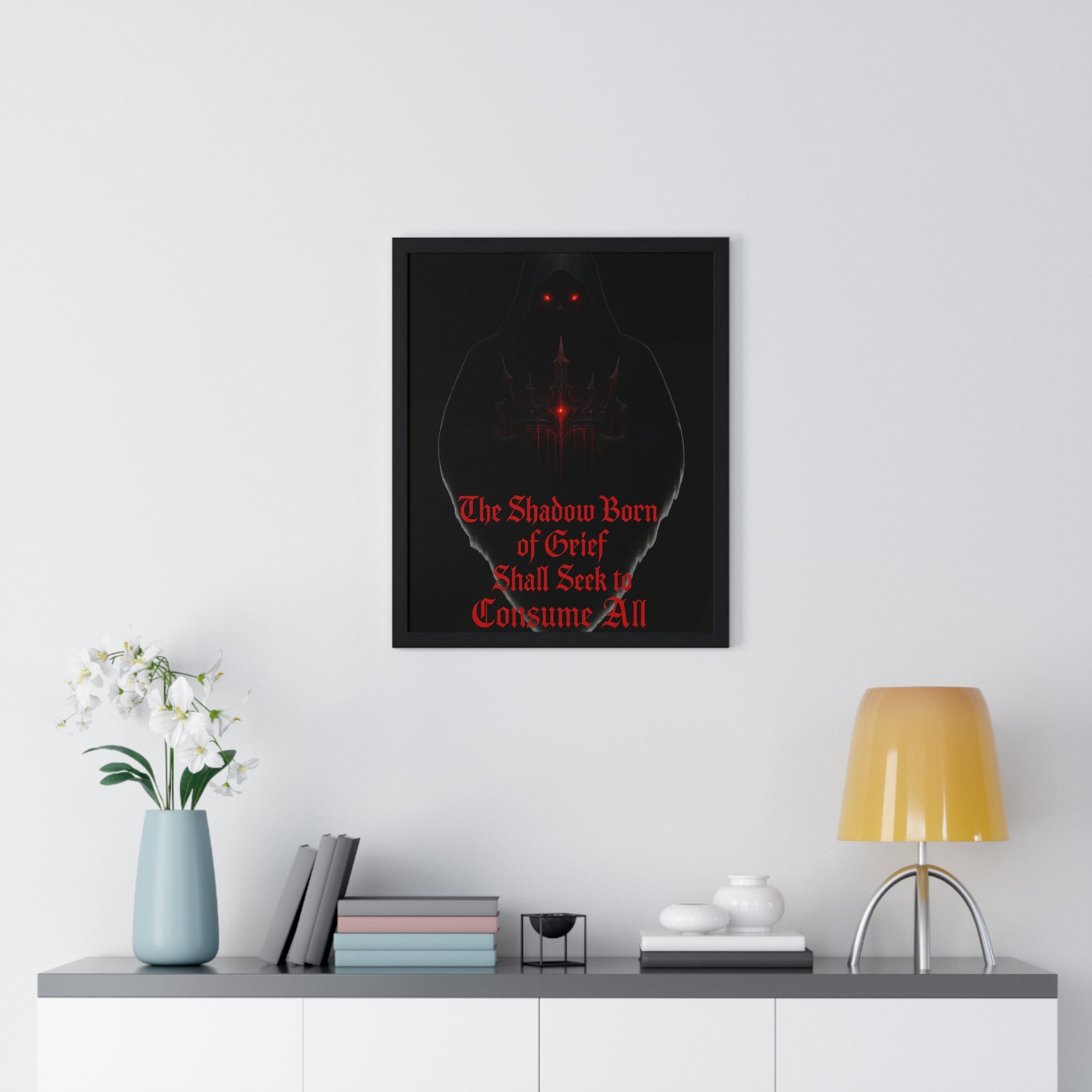 Shadow Born of Grief — Gothic Prophecy Vertical Framed Poster