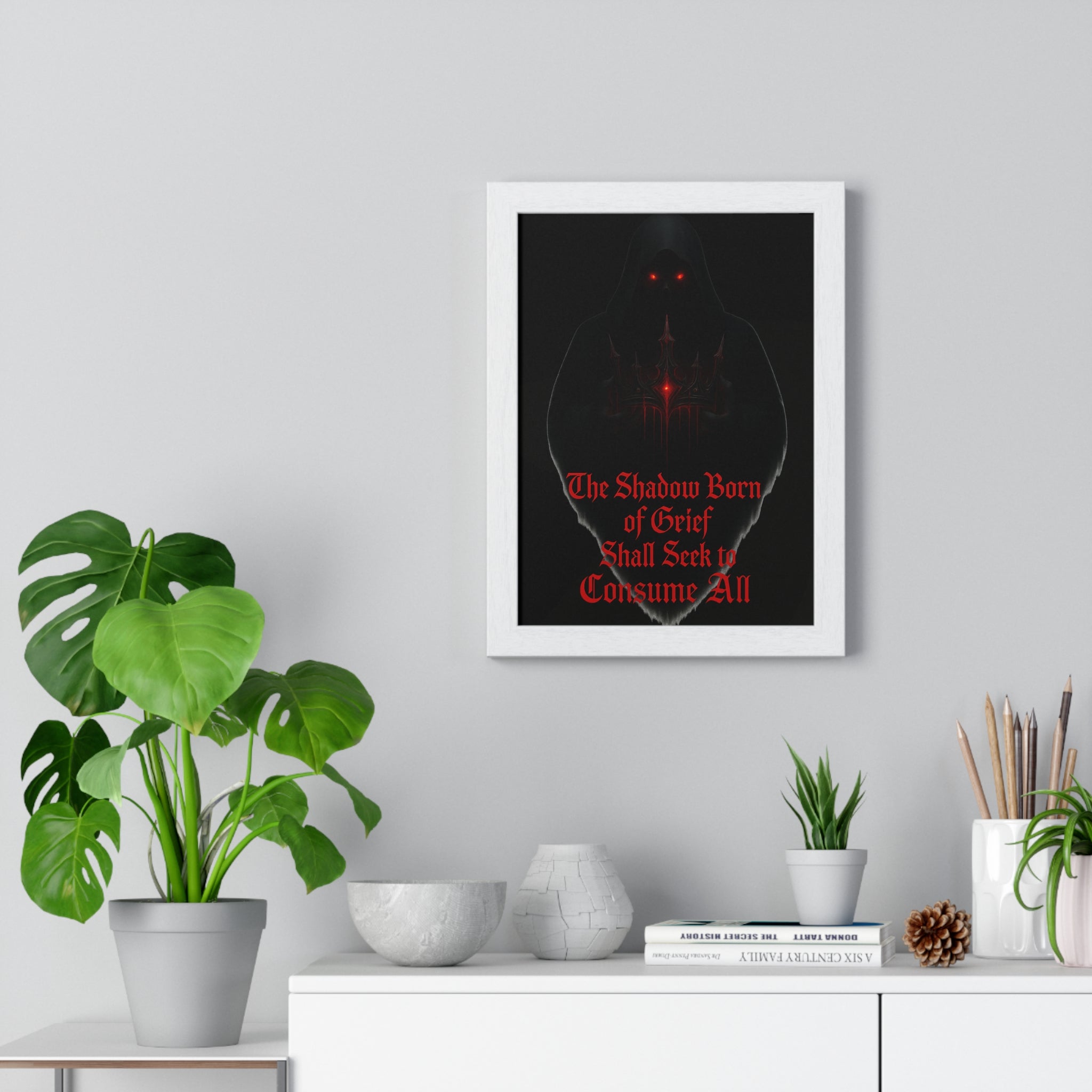 Shadow Born of Grief — Gothic Prophecy Vertical Framed Poster