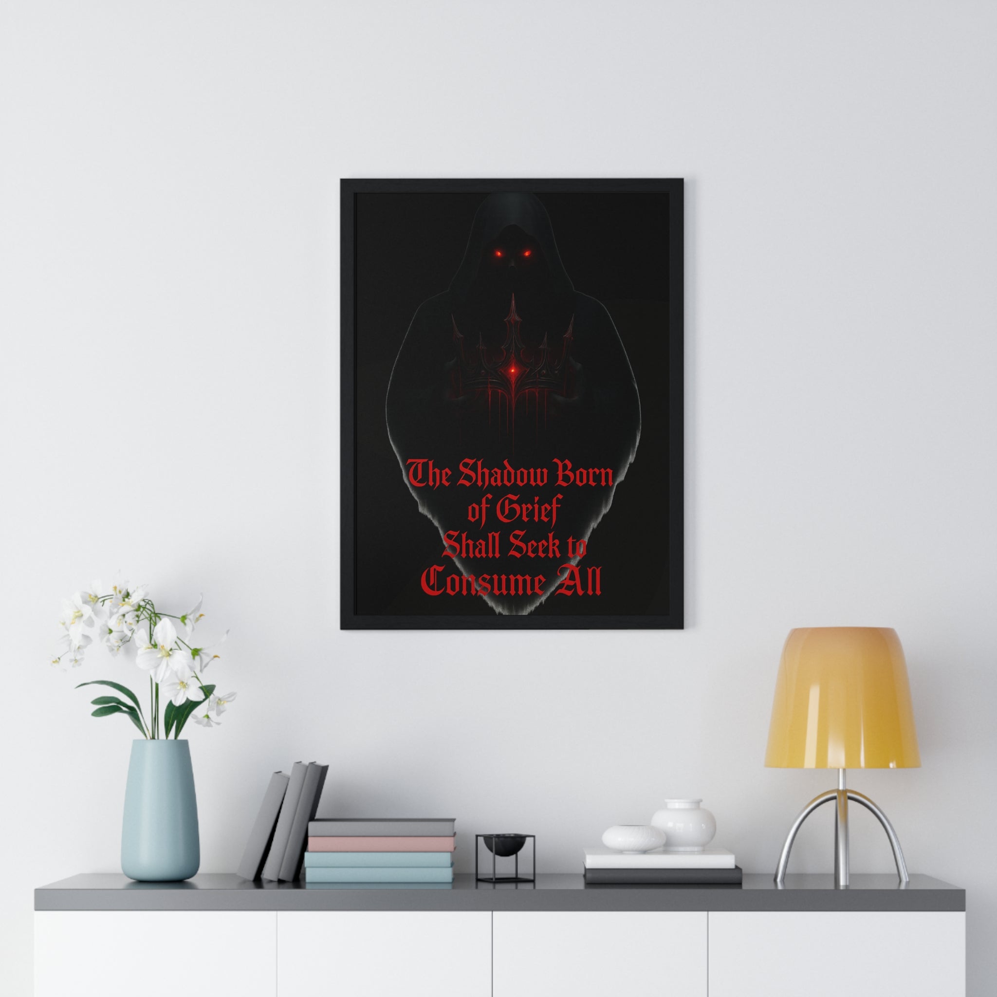 Shadow Born of Grief — Gothic Prophecy Vertical Framed Poster
