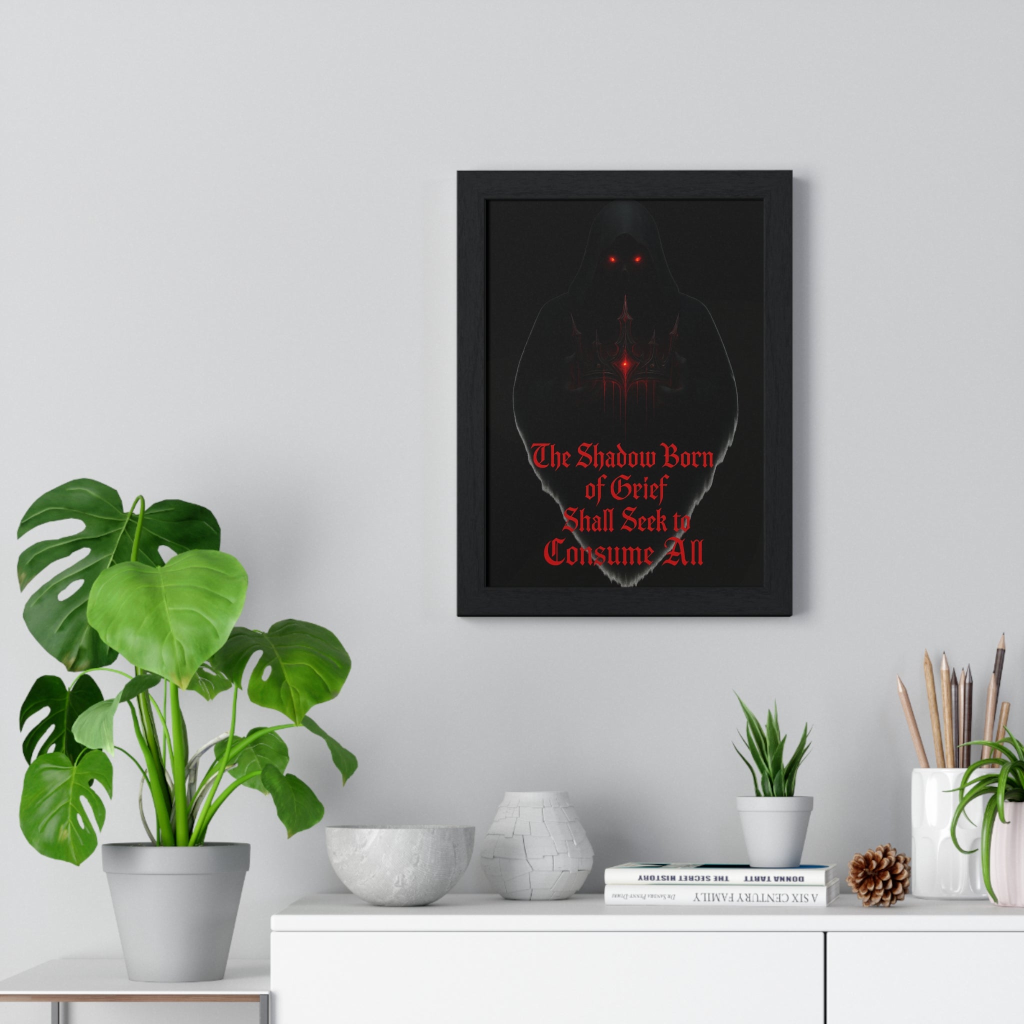 Shadow Born of Grief — Gothic Prophecy Vertical Framed Poster