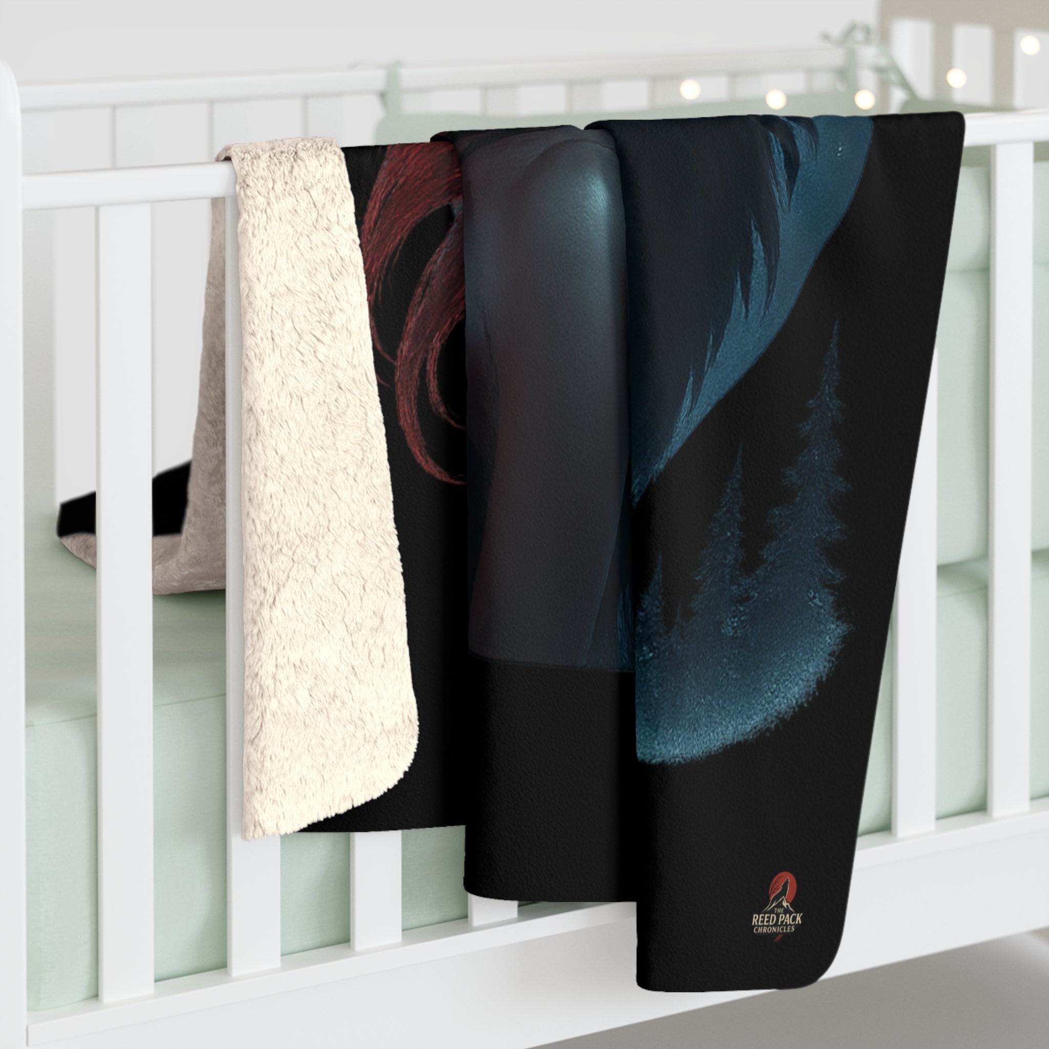 Moon’s Shadow Phoenix & Wolf Sherpa Fleece Blanket