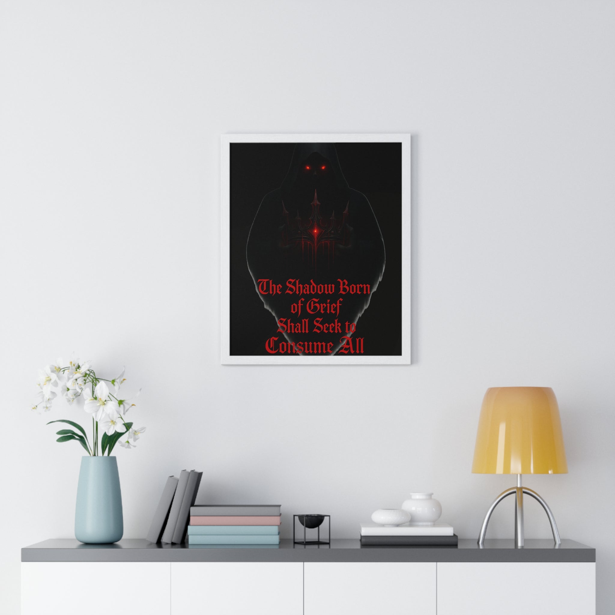 Shadow Born of Grief — Gothic Prophecy Vertical Framed Poster