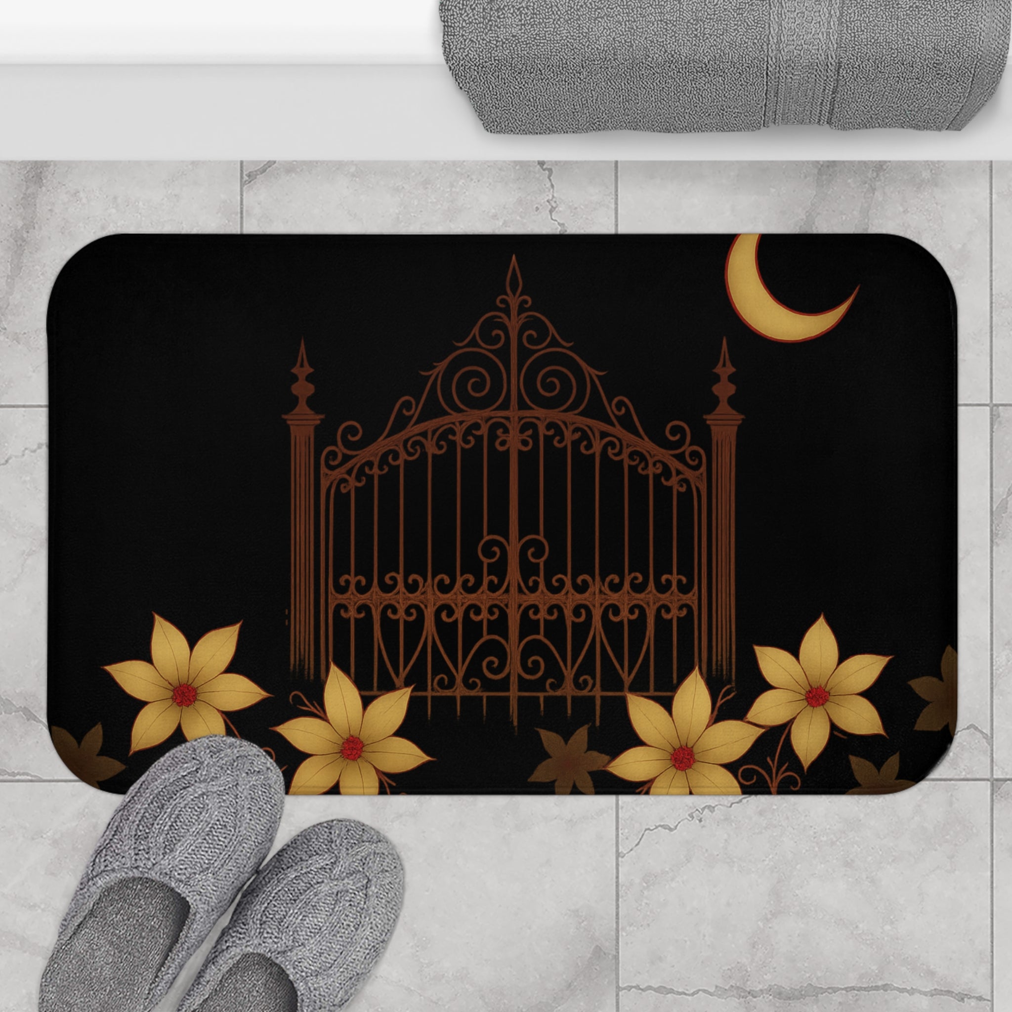 Gothic Magnolia Moon Bath Mat – Memory Foam Comfort with Anti-Slip Backing