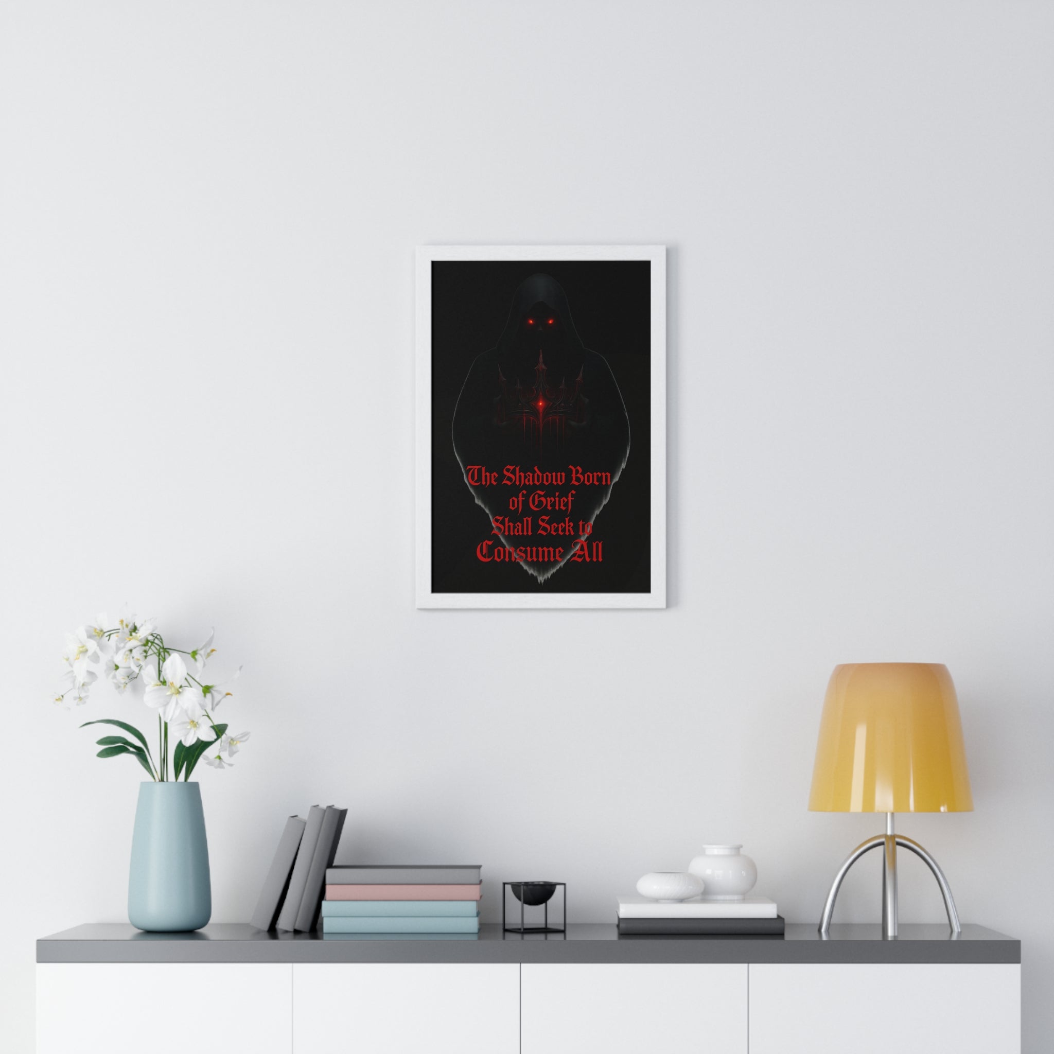 Shadow Born of Grief — Gothic Prophecy Vertical Framed Poster