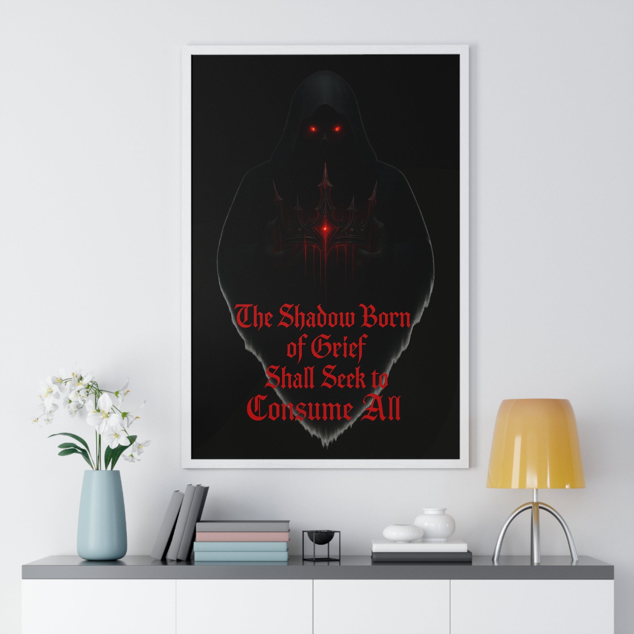 Shadow Born of Grief — Gothic Prophecy Vertical Framed Poster