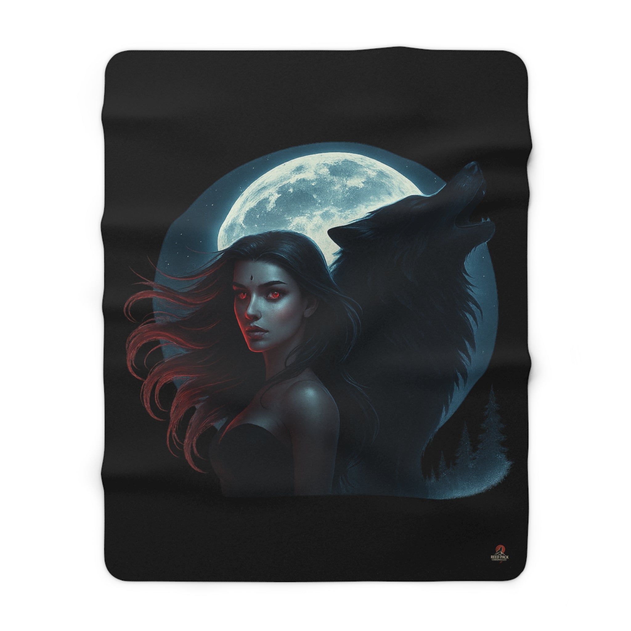 Moon’s Shadow Phoenix & Wolf Sherpa Fleece Blanket