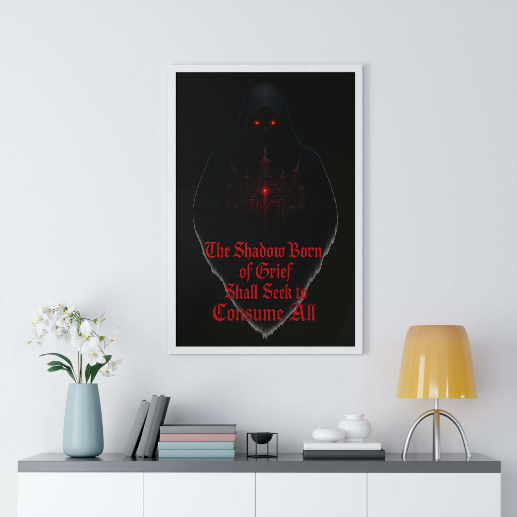 Shadow Born of Grief — Gothic Prophecy Vertical Framed Poster