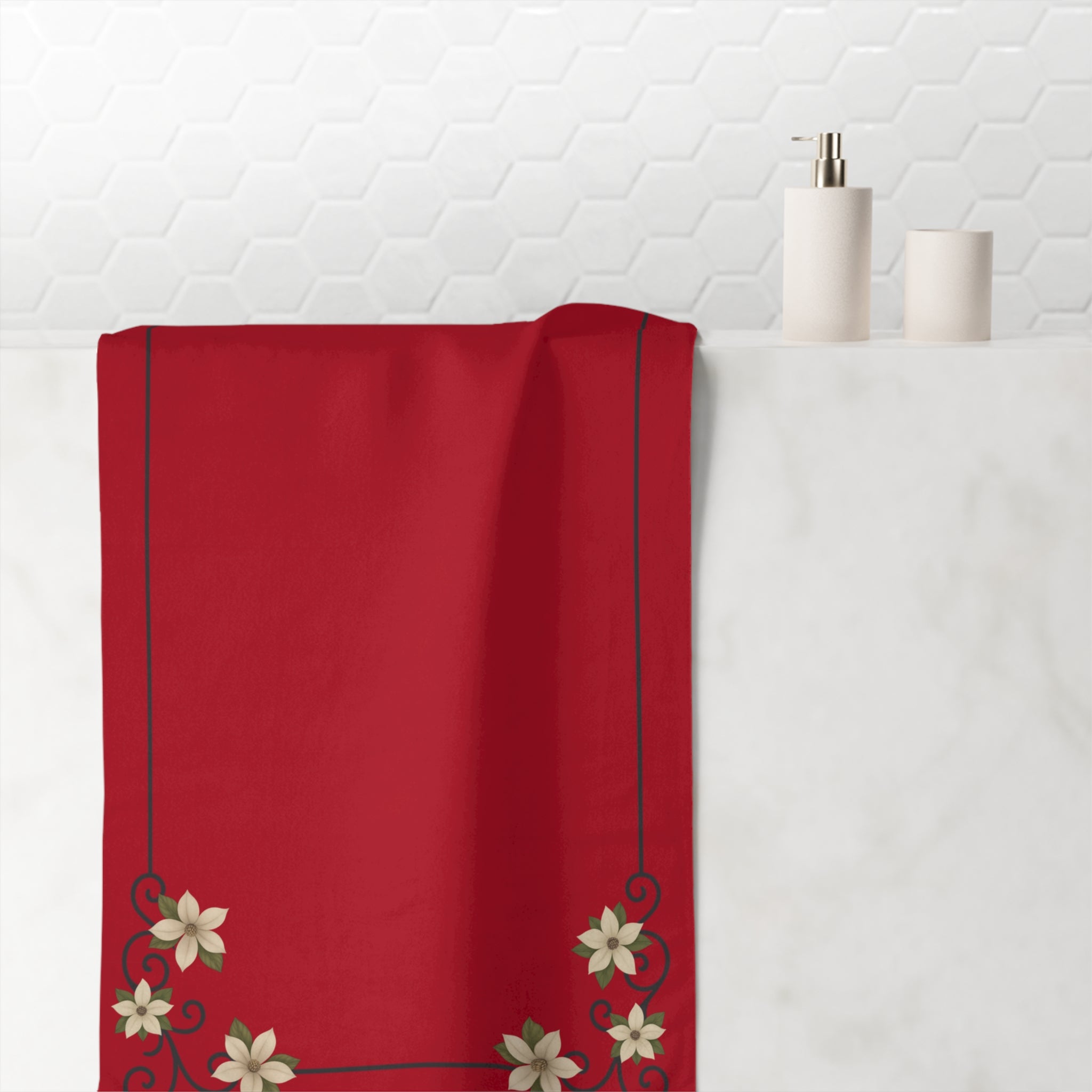 Shadows of the South Red Mink-Cotton Towel – Luxurious Floral Bath & Beach Towel