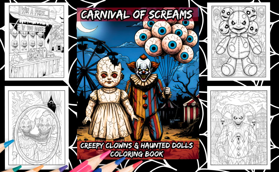 Carnival of Screams - Creepy Clowns & haunted Dolls Coloring Book