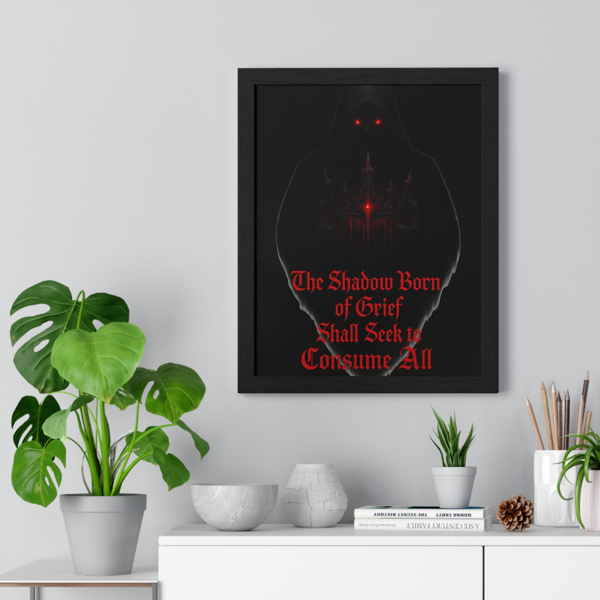 Shadow Born of Grief — Gothic Prophecy Vertical Framed Poster