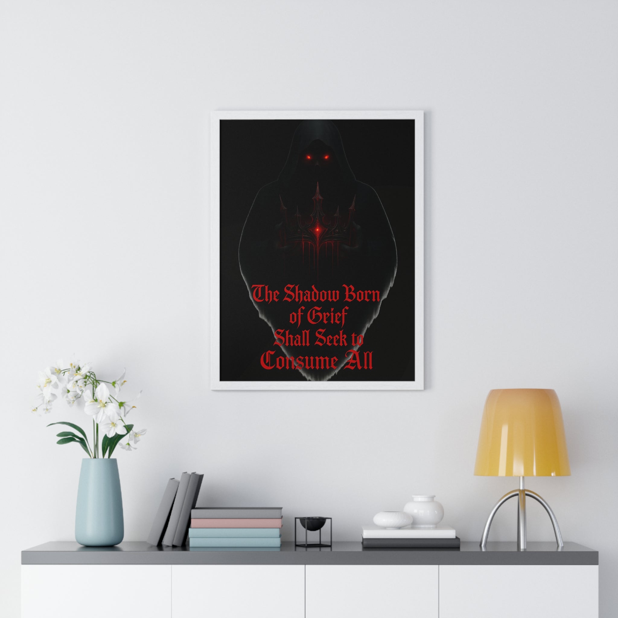 Shadow Born of Grief — Gothic Prophecy Vertical Framed Poster