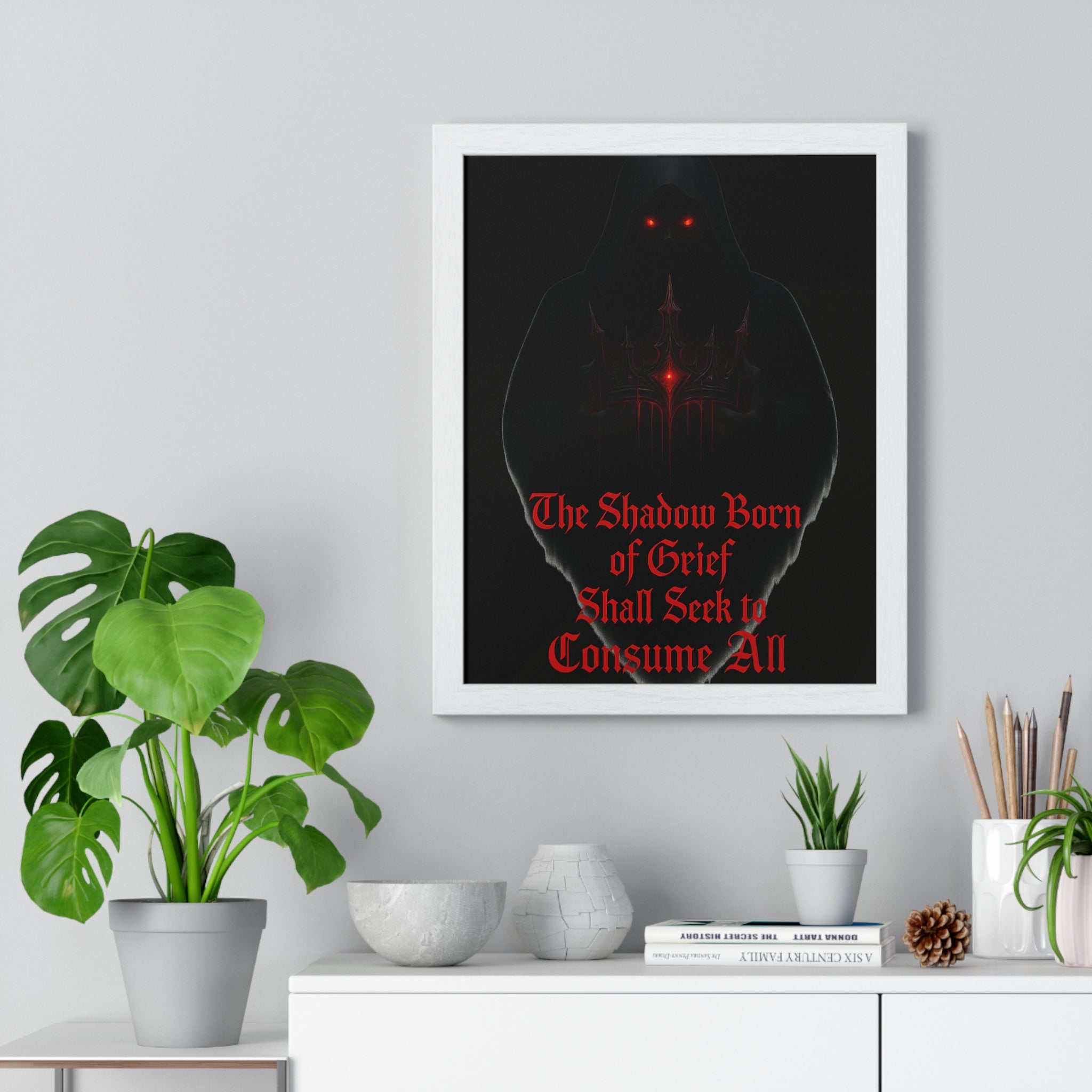 Shadow Born of Grief — Gothic Prophecy Vertical Framed Poster