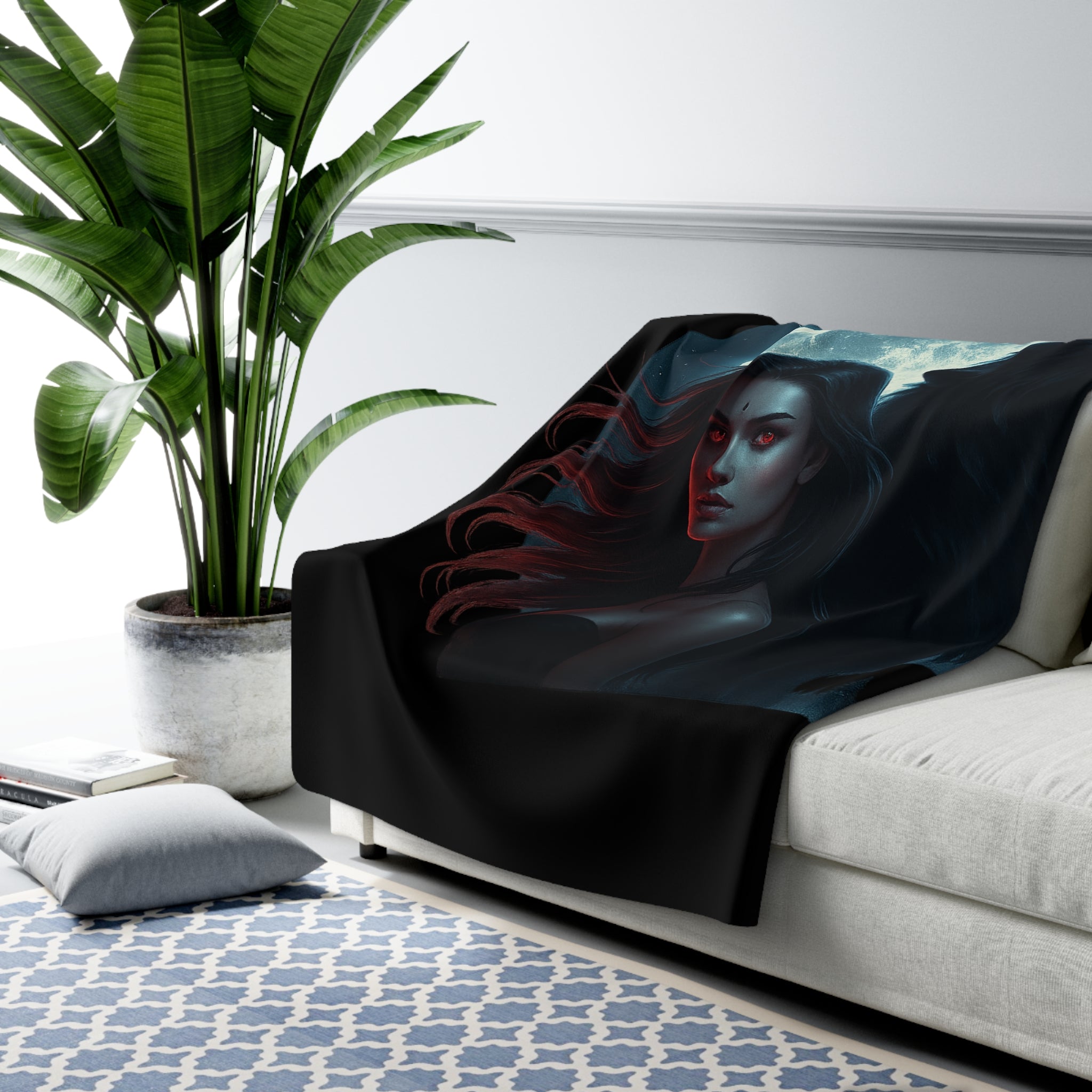 Moon’s Shadow Phoenix & Wolf Sherpa Fleece Blanket