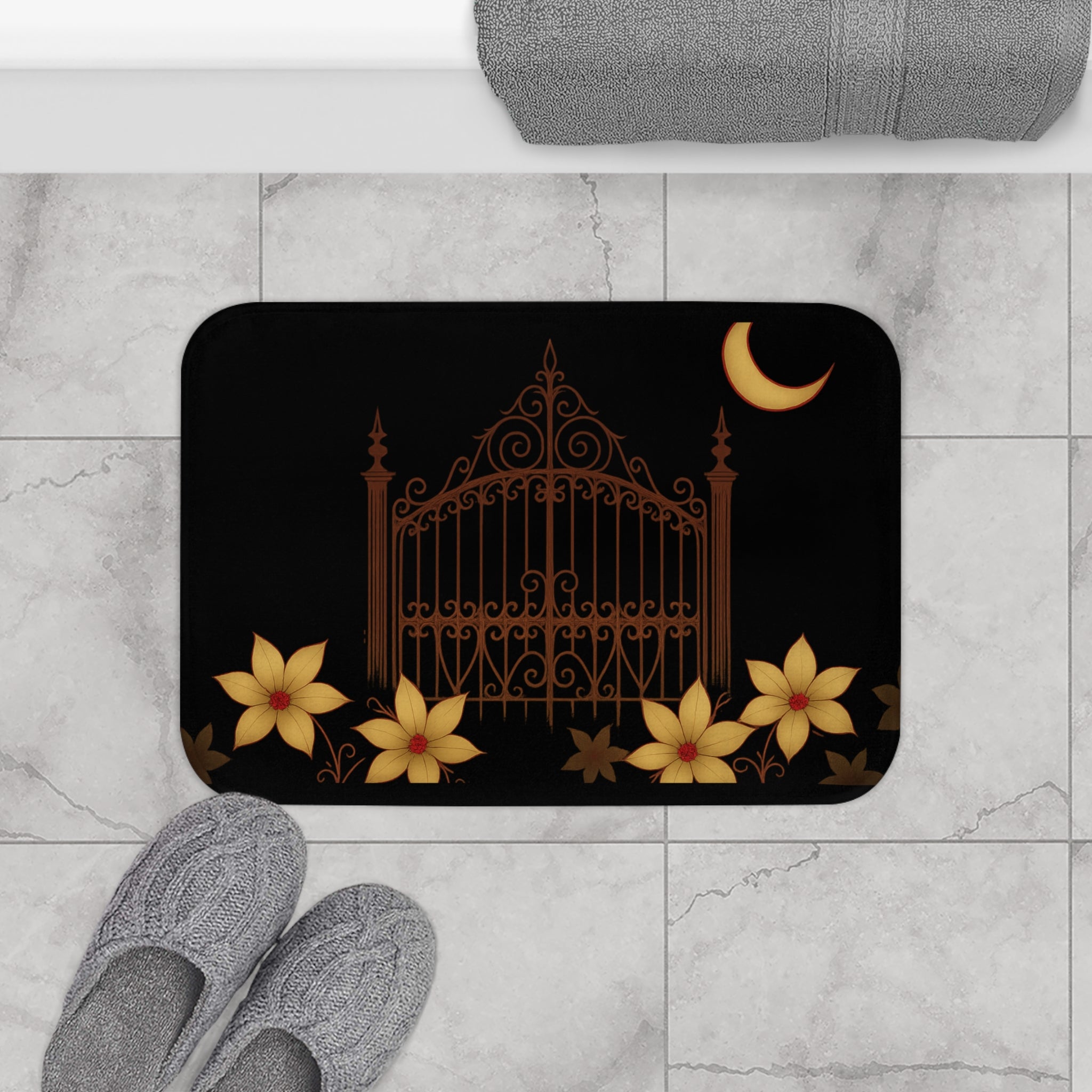 Gothic Magnolia Moon Bath Mat – Memory Foam Comfort with Anti-Slip Backing
