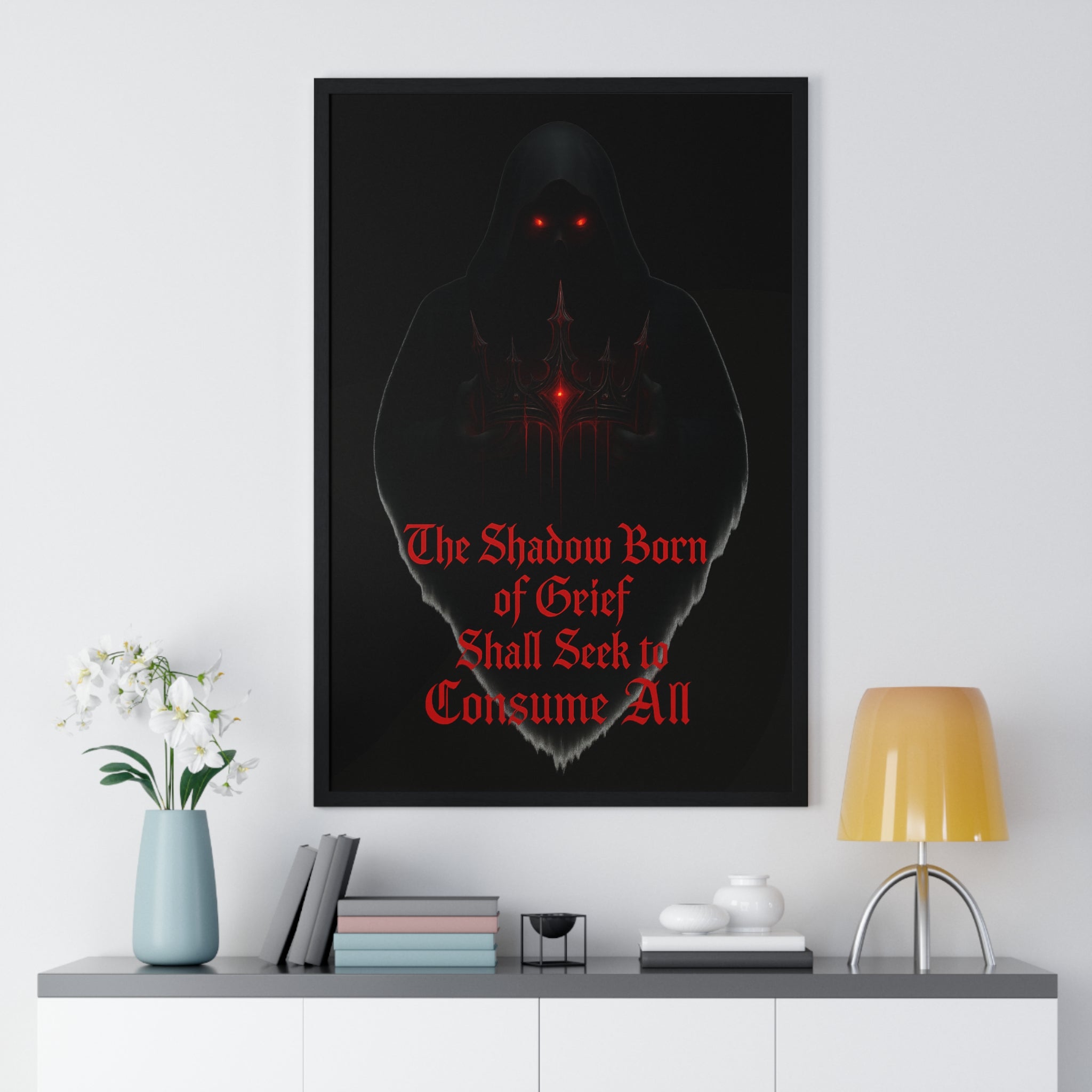 Shadow Born of Grief — Gothic Prophecy Vertical Framed Poster