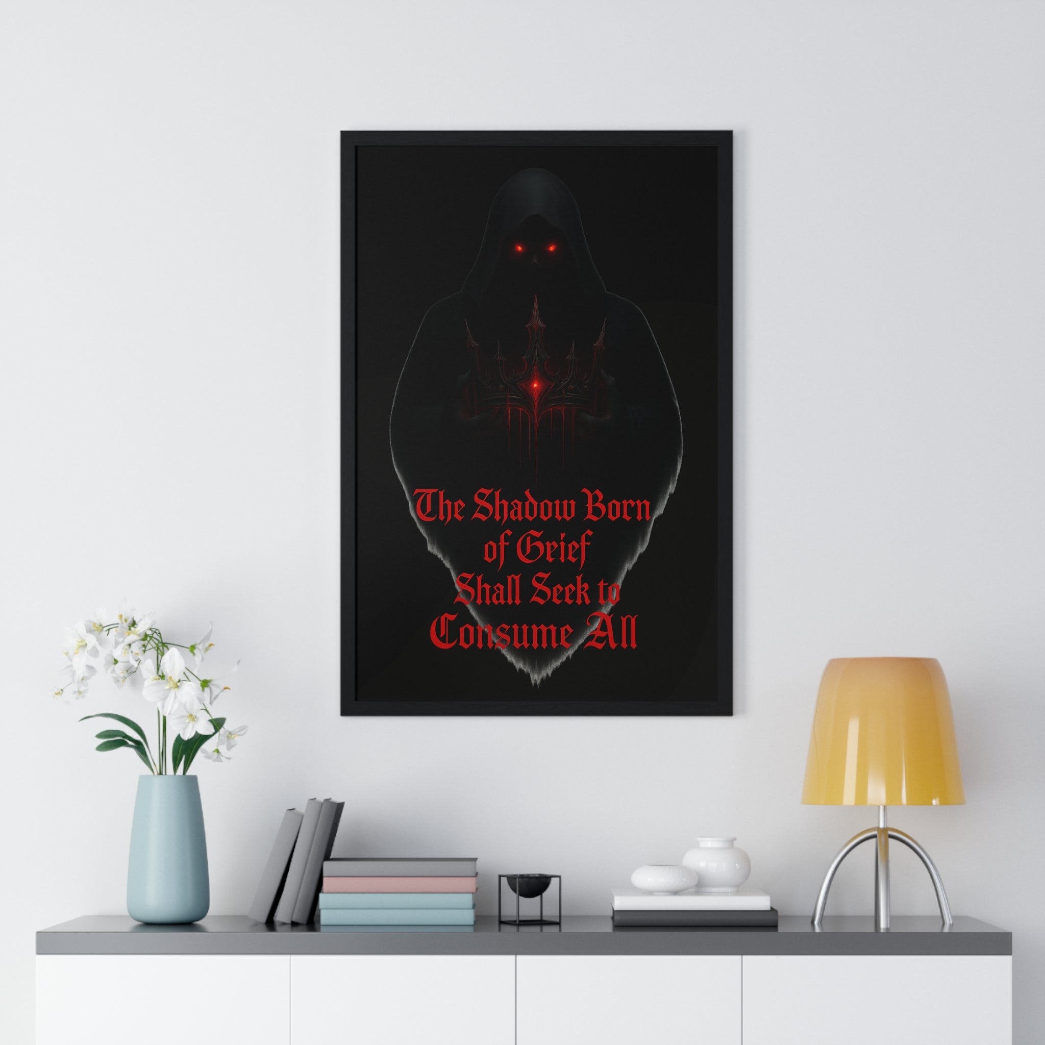 Shadow Born of Grief — Gothic Prophecy Vertical Framed Poster