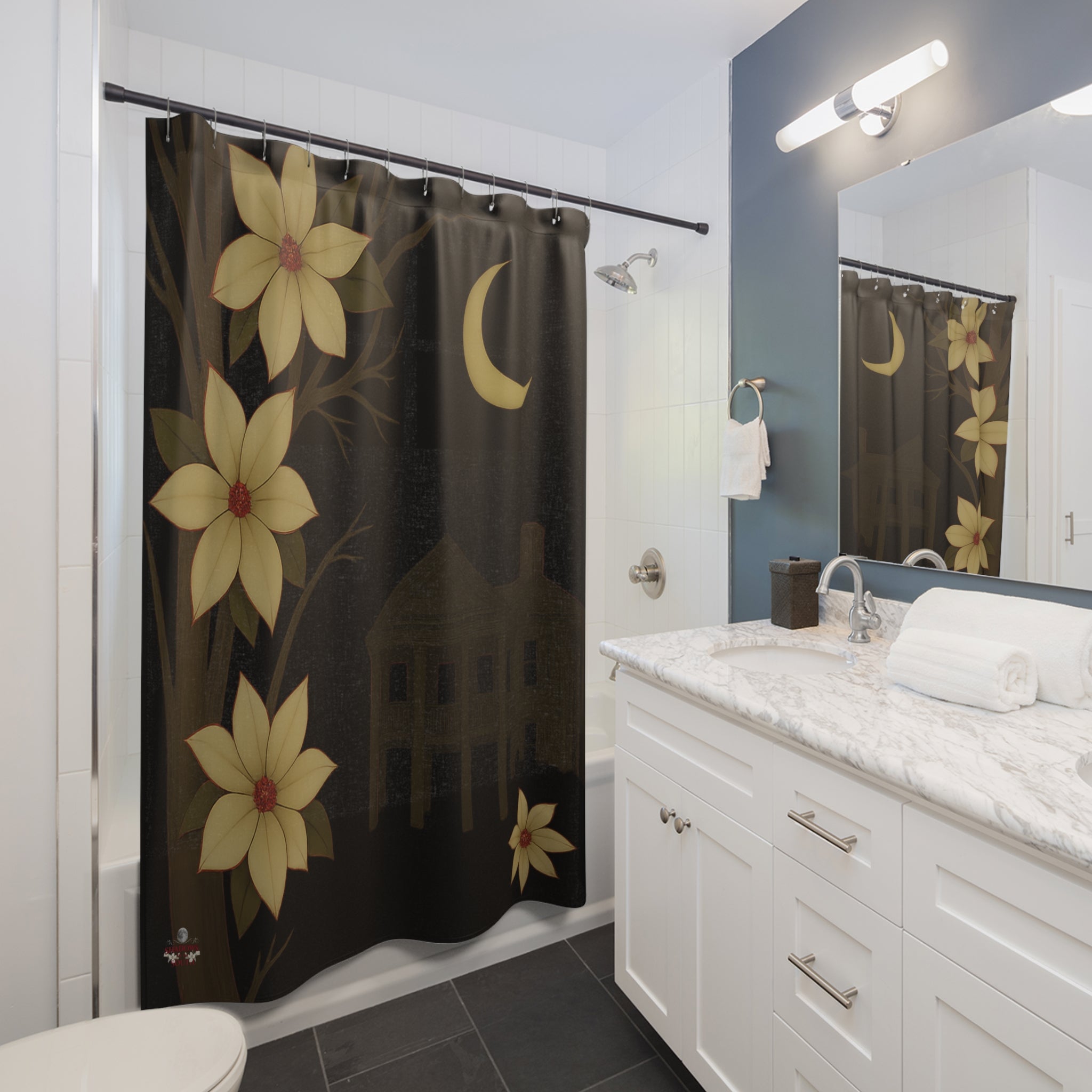 Gothic Magnolia Moon Shower Curtain – Shadows of the South Collection