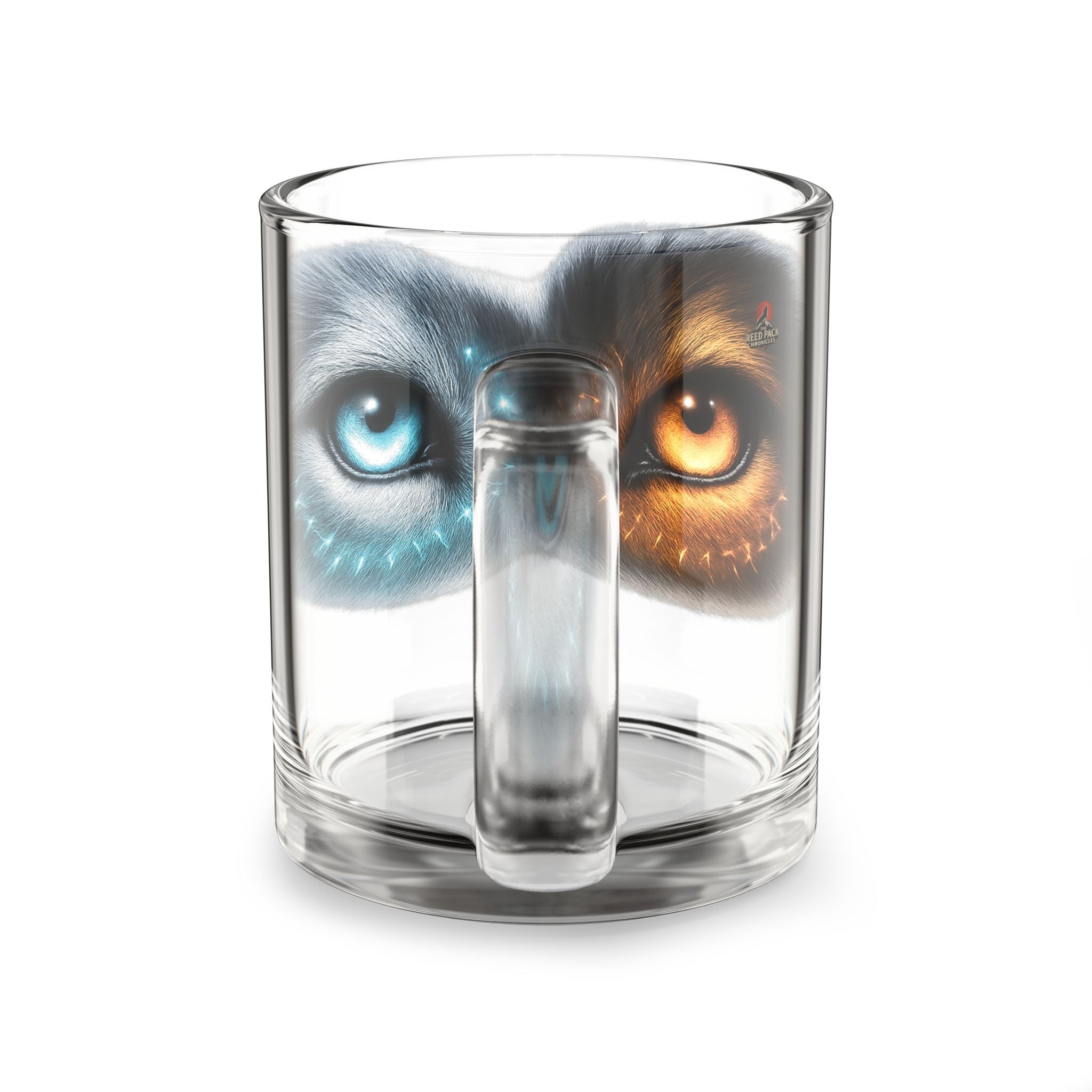 Blood Moon Wolf Eyes Glass Mug – 10oz Artistic Drinkware