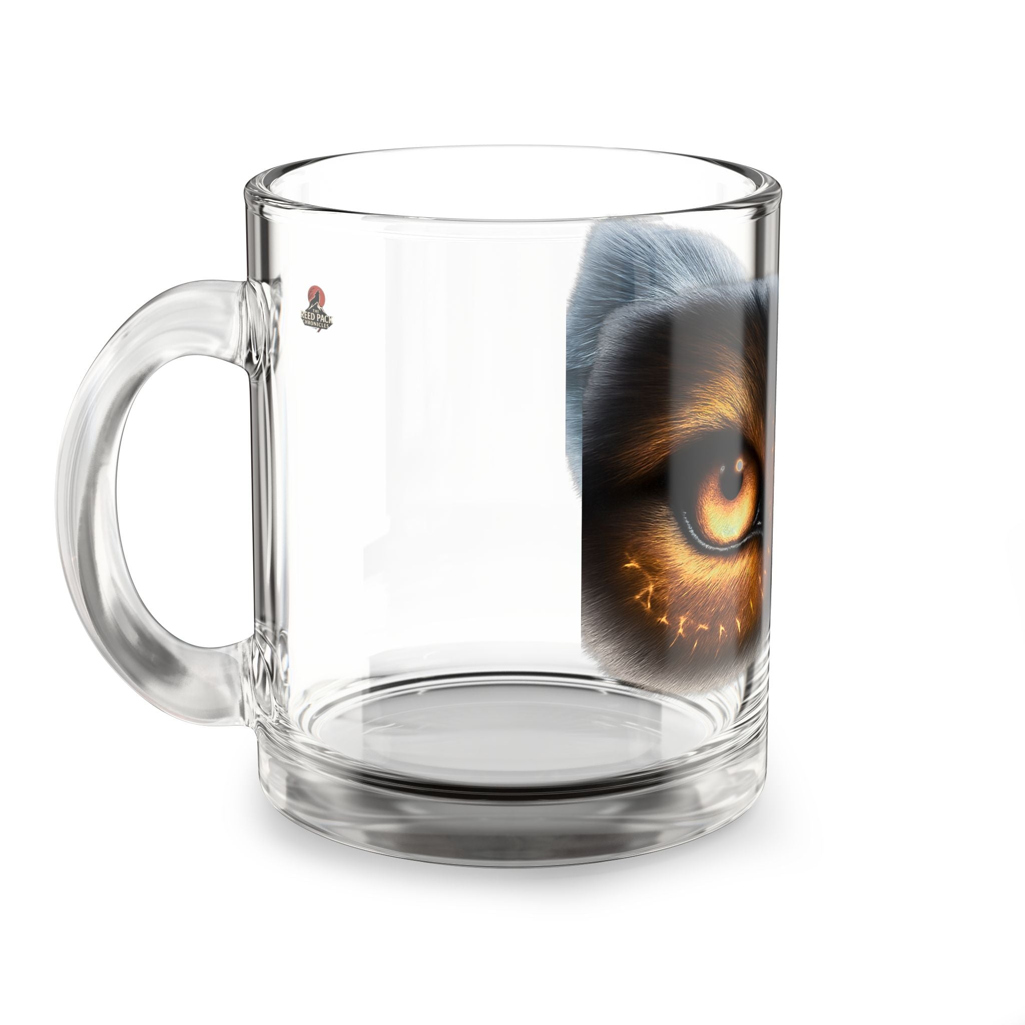 Blood Moon Wolf Eyes Glass Mug – 10oz Artistic Drinkware