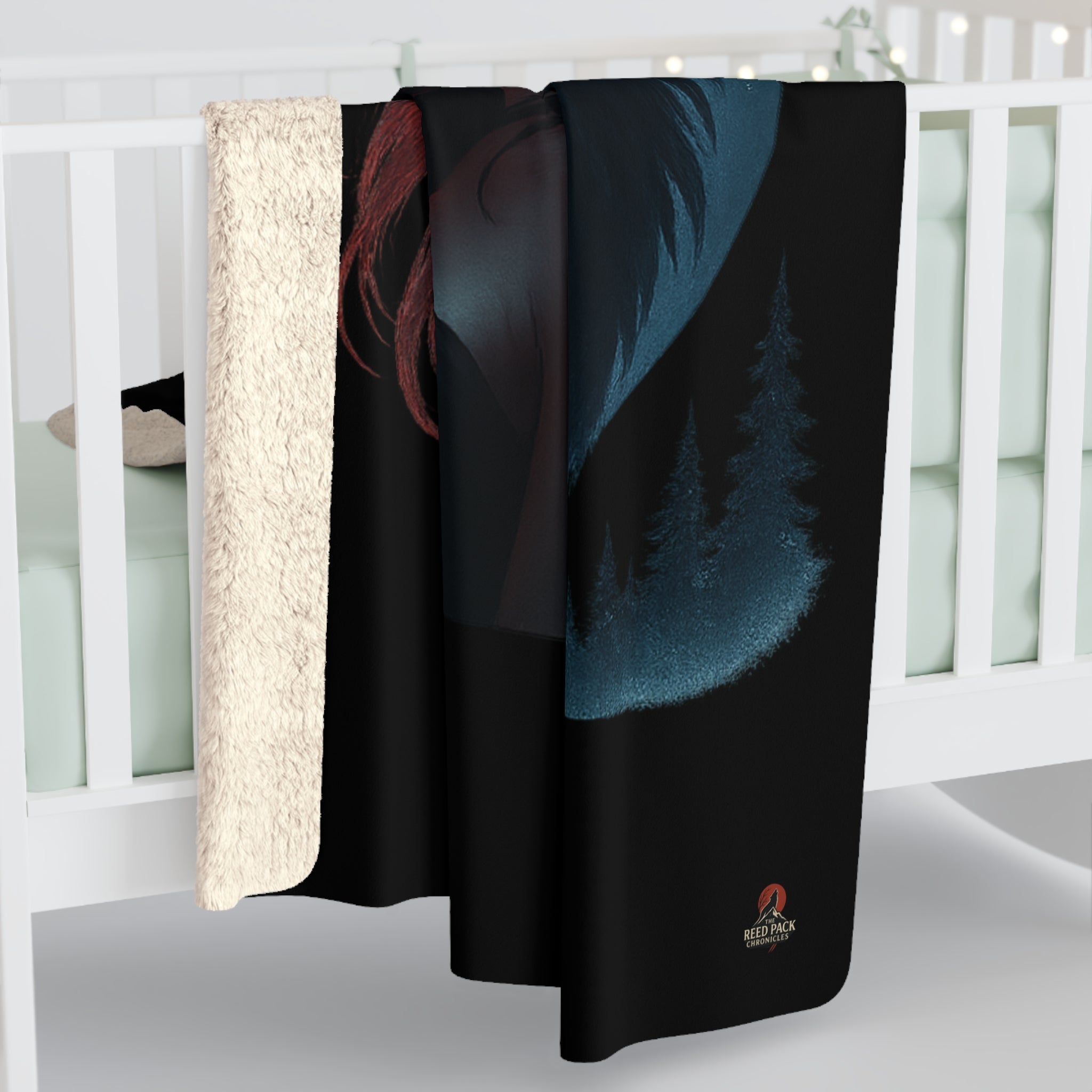 Moon’s Shadow Phoenix & Wolf Sherpa Fleece Blanket