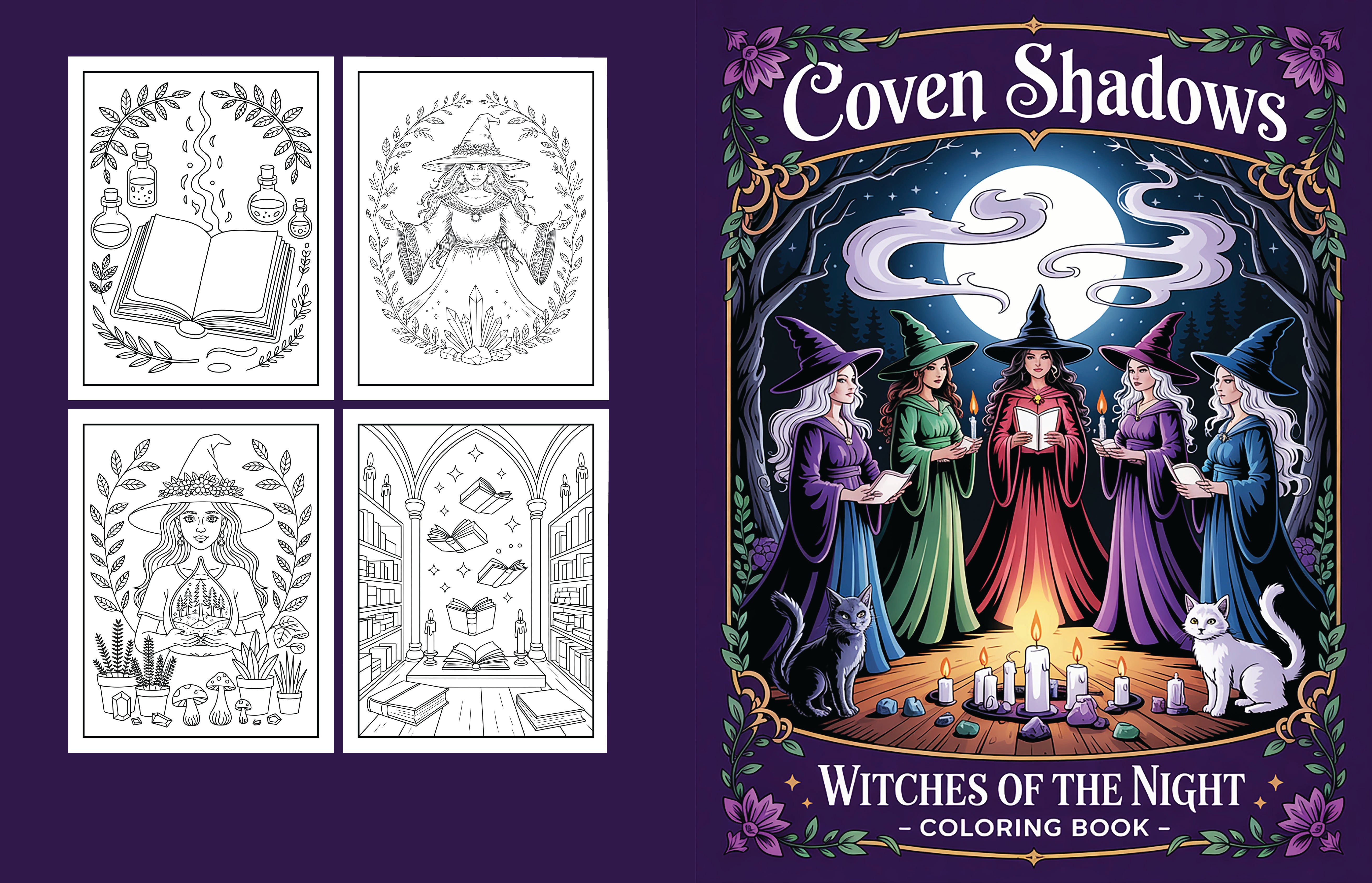 Coven Shadows: Witches of the Night Coloring Book